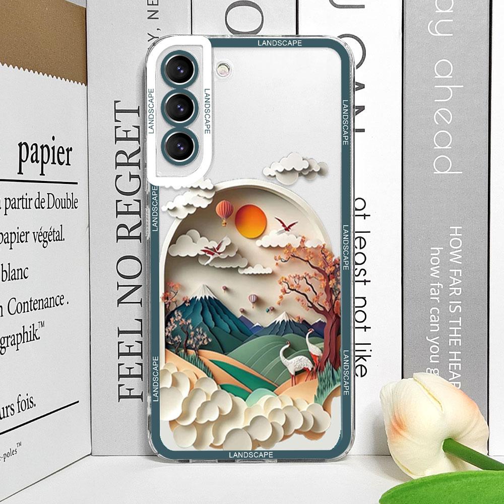 

Printing Landscape Creative Mountain Transparent Phone Cases for Samsung Galaxy S22 S25 S21 S23 S24 Ultra Plus FE Covers Fundas For SamsungS24 Ultra