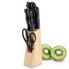 Knife Set - 6 Pieces - Stainless Steel Blades (33/33/25/23/19 Cm) - Wooden Support - Scissors 21 Cm
