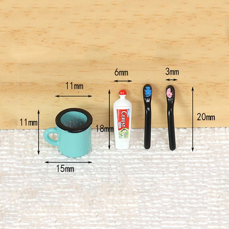 1/12 Dollhouse Simulation Toothpaste Toothbrush Cup Set Dollhouse Mini Bathroom Decoration Dolls House Furniture Accessories