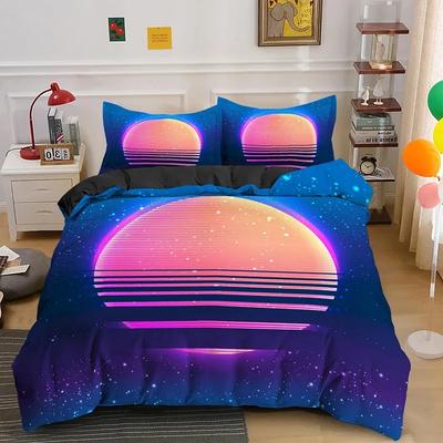 Abstrakt Modern Retro Neon Bettbezug Set Einzel Doppel King Queen Größe Geometrisches Bettwäscheset mit Kissenbezug Bettwäsche