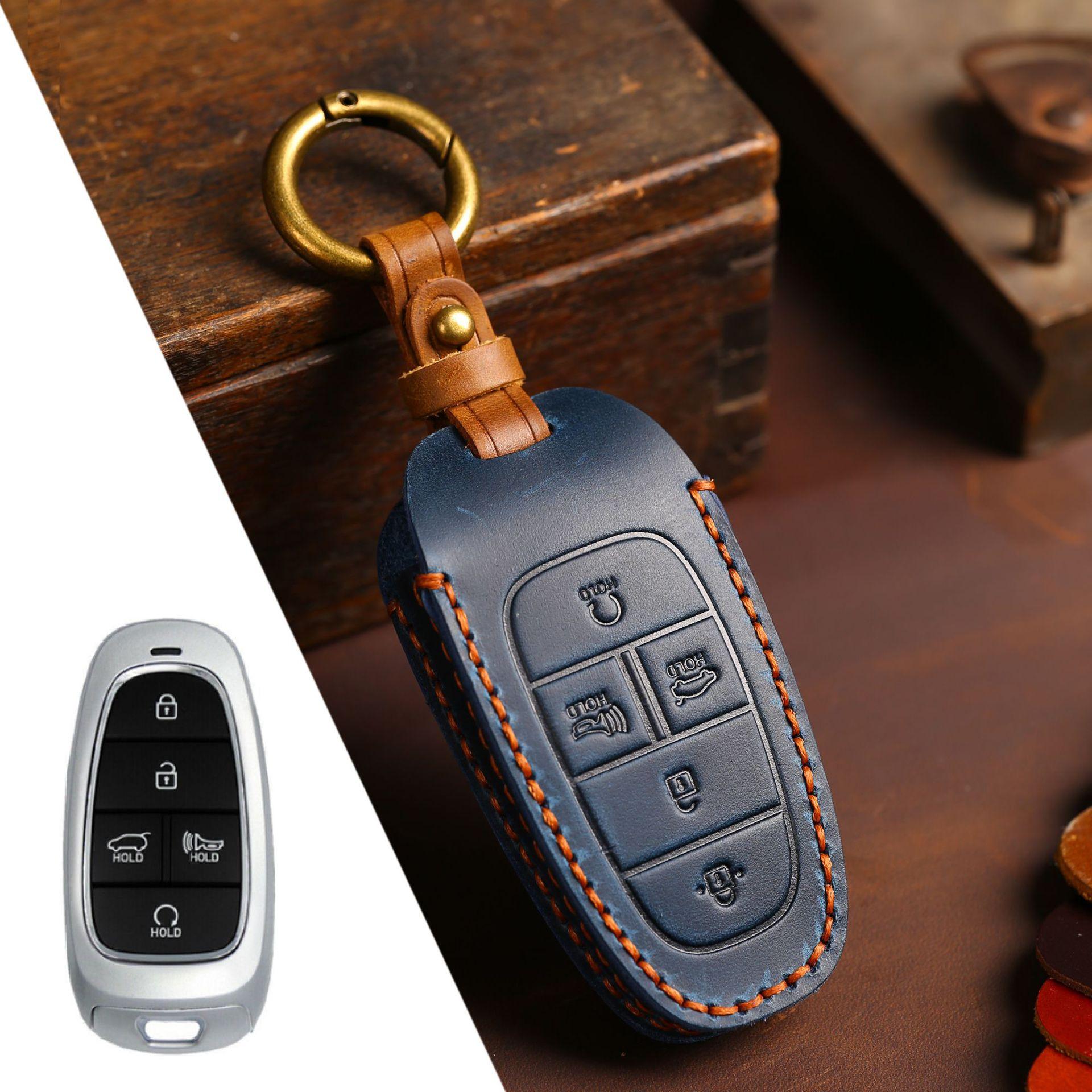 

Leather Car Key Case Cover For Hyundai Tucson Staria Sonata Hybrid Nexo Dn8 Nx4 Grand Santa Fe Tucson Ioniq 5 Atos Solaris