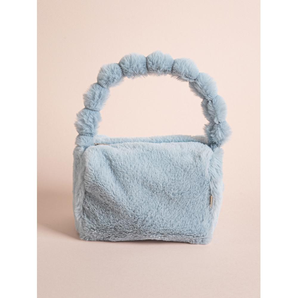 Daiso Cloud Handle Fur Tote Bag Blue