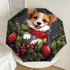1pc Christmas Corgi Wreath Umbrella with Plastic Handle,Suitable for All Seasons Home Travel Outdoor UmbrellaDD224