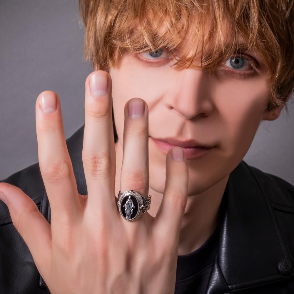 Artemis Classic Black Virgin Mary Free Size Silver Accessories for Men and Brand Silver 925 Sterling Silver Ring, (ac-acr0220), Women, Jewelry, Ring,