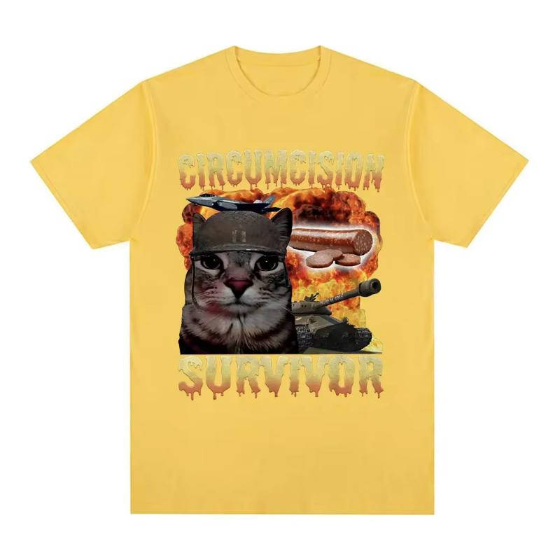 

Circumcision Survivor Funny Cat Meme T Shirts Men Women Vintage T-shirt Casual Short Sleeve Summer T-shirts Streetwear 4XL