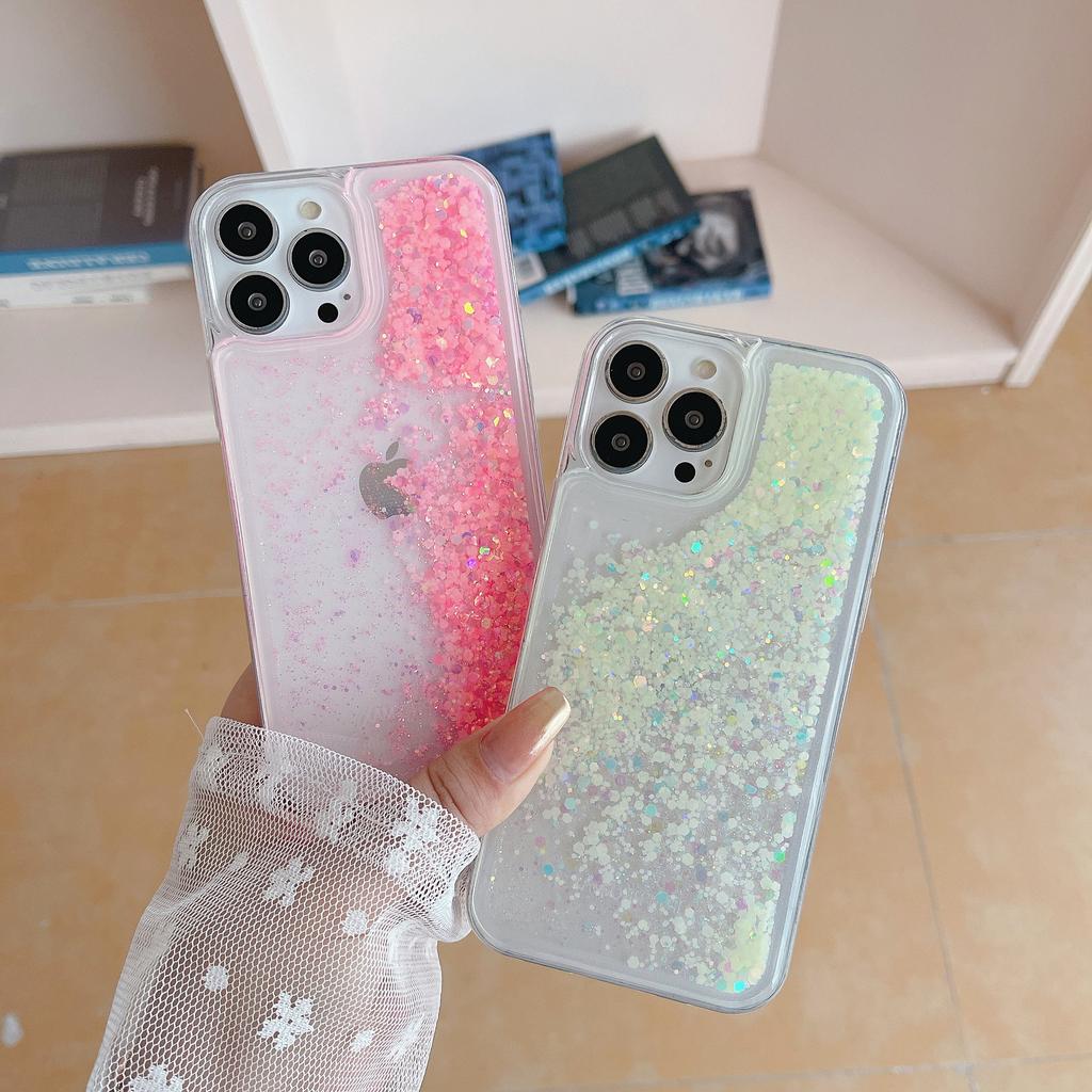 Compatible with iPhone 14 Case, 13 Pro Glitter Glow Luminee Quicksand Shockproof Protective Case 14 Plus