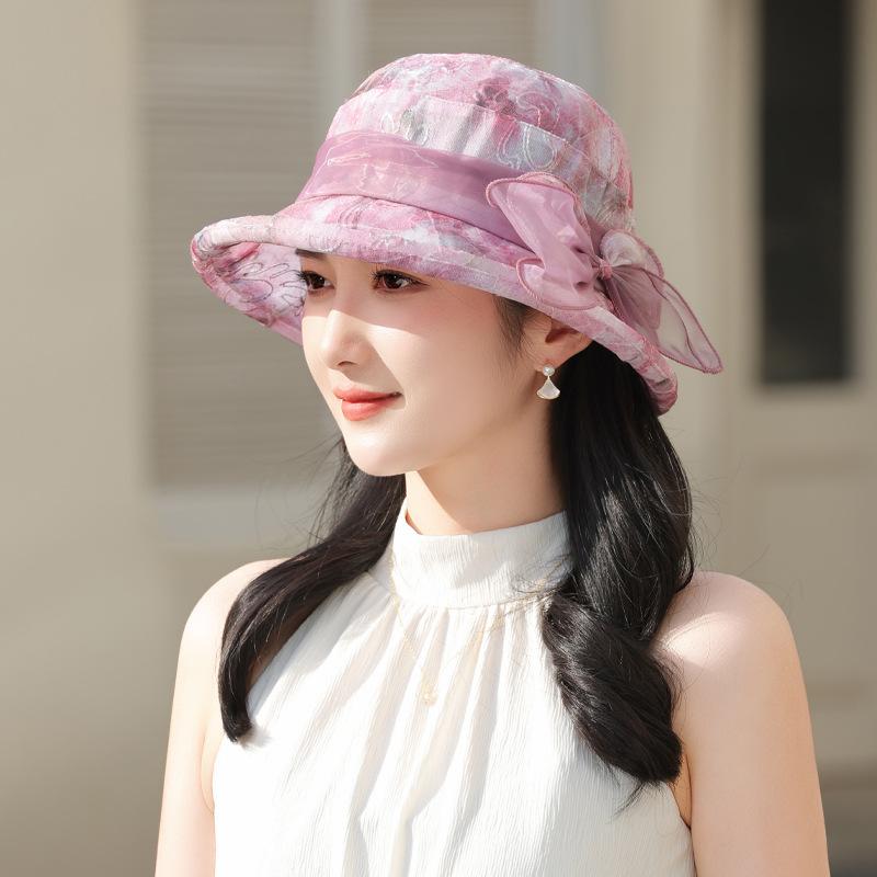 Summer new hat women's light lace bow summer outdoor sunshade sunscreen hat bucket hat