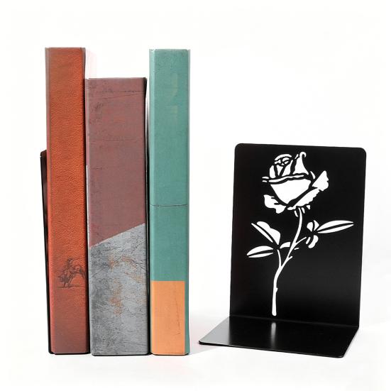 2 Pcs Metal Bookends L-Shaped Reinforced Support Book Holder with Non-Slip Pads