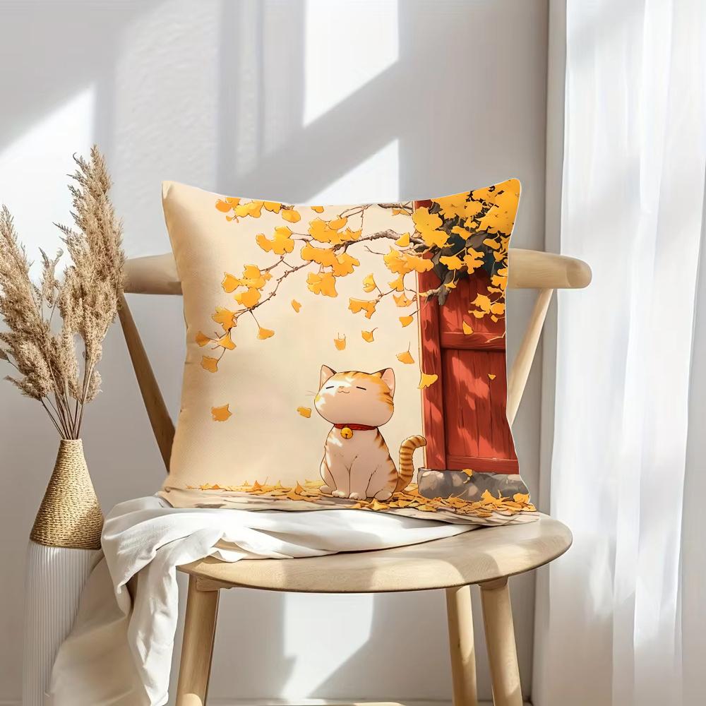 Autumn Cats Cushion Cover Soft Plush Throw Pillow Cover | Double-Sided Decorative Cushion Case | Sofa Bedroom Home Decor