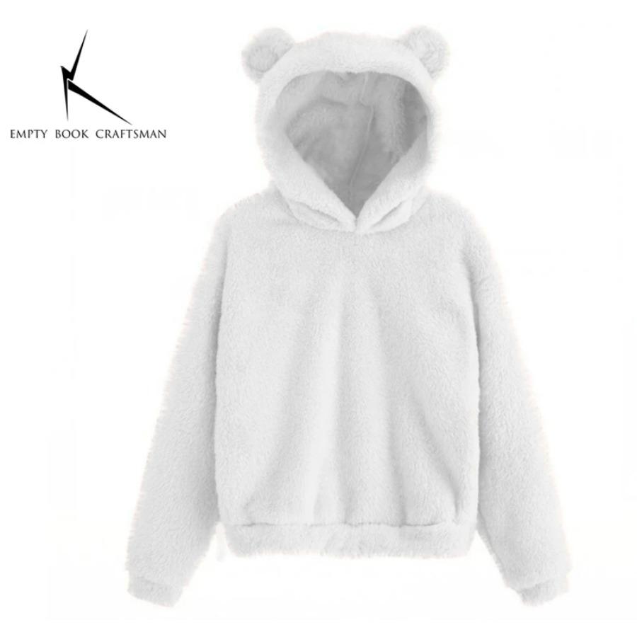 Autumn Winter Women's Hoodies Winter Women Long Sleeve Rabbit Ear Hood Sweatshirt Cute Plush Warm Casual Hoodie Tops
