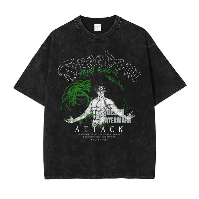 Mikasa T Shirts Vintage Washed Anime AAttack on TTitan Tshirt YK Streetwear Manga Shingeki No Kyojin Tops Tees Ins Yk