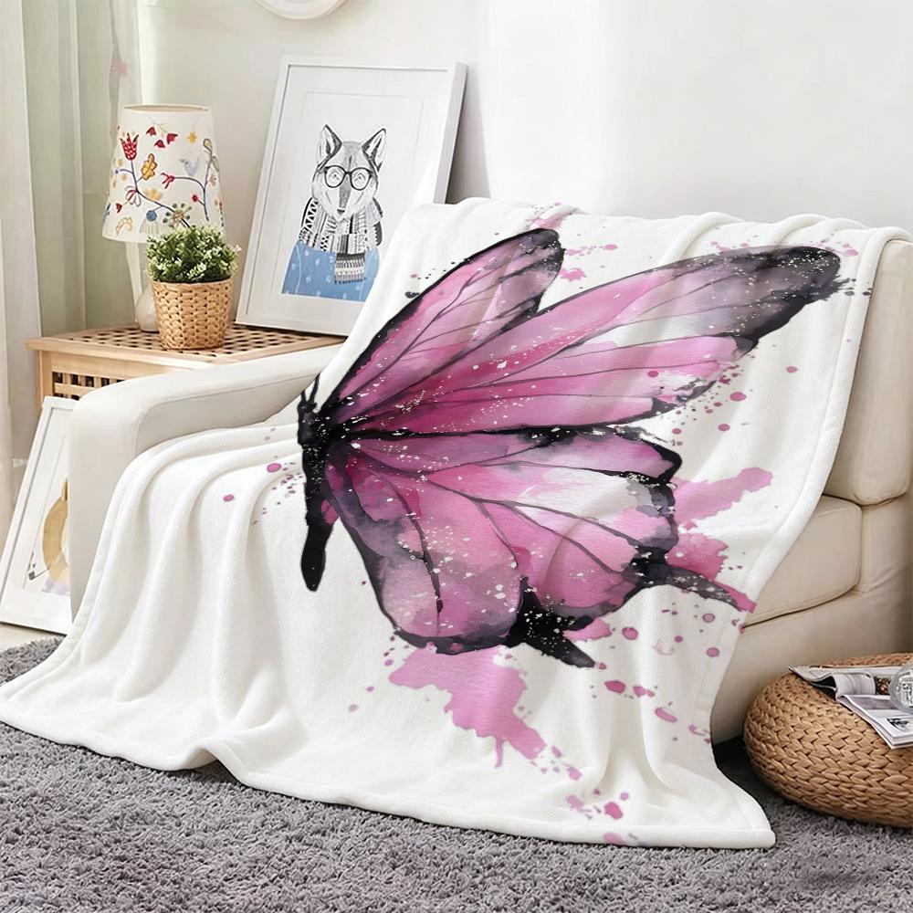 Artistic Pattern B-butterflyS Throw Lightweight 240g Flannel Blanket Soft Skin-friendly for Summer Cooling