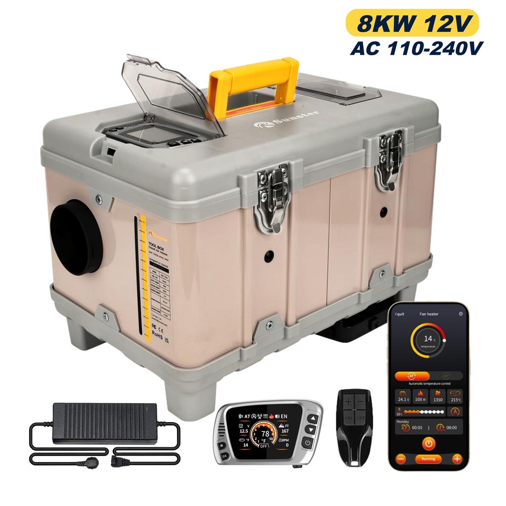 8KW 12V/220V Portable Diesel Air Heater W/ Self-Cleaning & Bluetooth APP, High Altitude Mode Car Diesel Heater for RV Truck Van