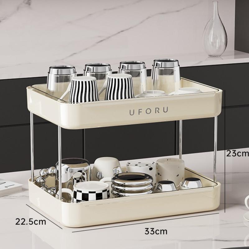 Suport pentru scurgere pentru cești de bucătărie și multifuncțional, suport pentru depozitarea ceștilor de ceai de uz casnic antic, organizator cu capacitate mare, cu strat dublu