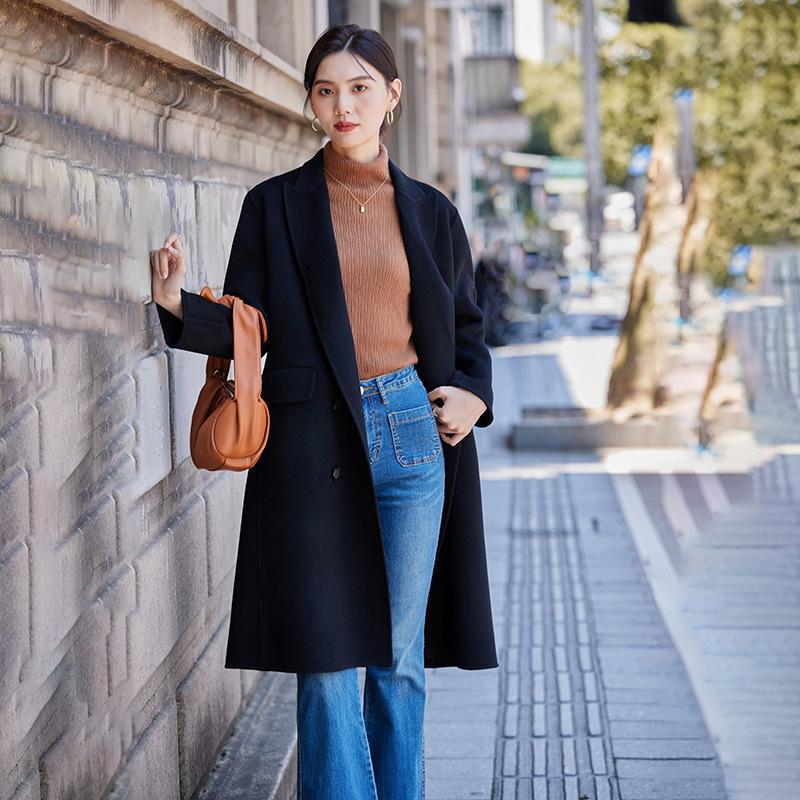 

Пальто-кардиган из чистой шерсти для женщин на осень и зиму Новое модное и универсальное высококачественное двустороннее кашемировое шерстяное пальто-жакет L