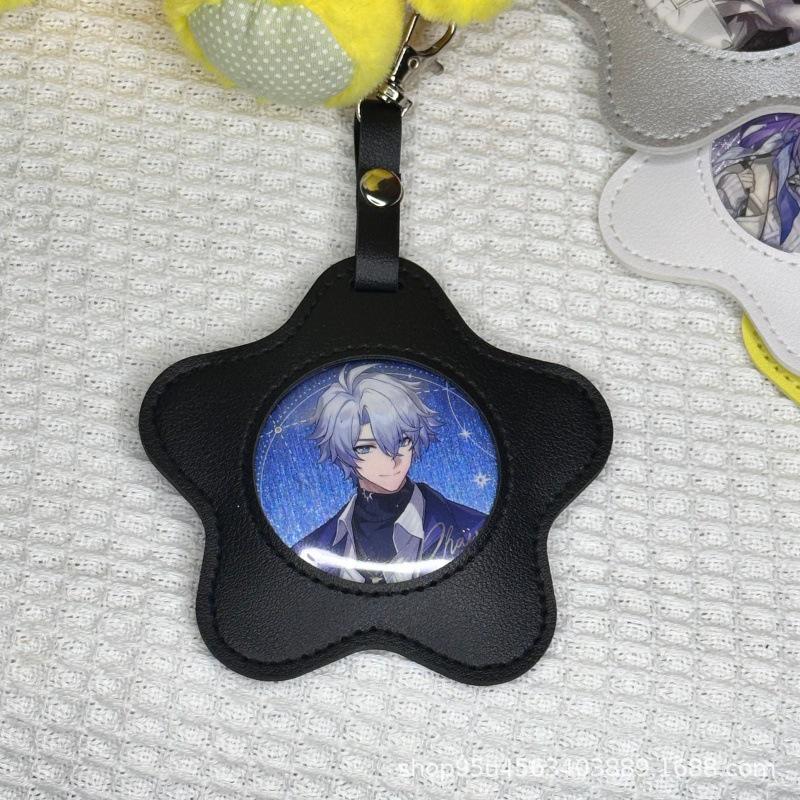 Anime Star-Shaped Badge Protector: PU Leather Pendant Keychain & Ita Bag for 2D Goods Storage