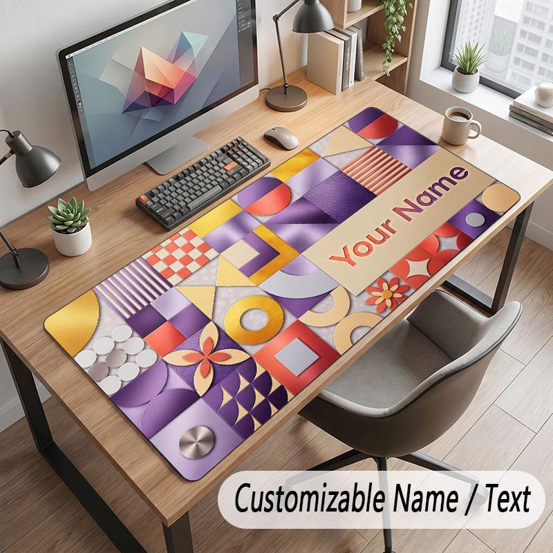 Abstract Geometric Theme Customized Mouse Pad Personalized Print Name Text Desk Mat For Home Office Table Decor