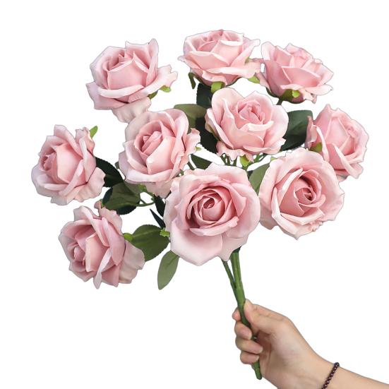 Artificial Rose 10 Head UV Resistant Fake Silk Flower Valentine's Day Wedding Party Table Centerpiece DIY Vase Faux Bloom Decoration