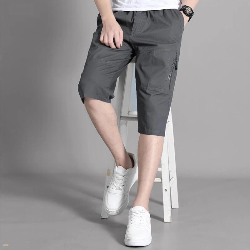 Mens Cargo Shorts Knee Pants Zipper Pocket Summer Cotton Shorts Climbing Jogger Elastic Waist Sports Wear