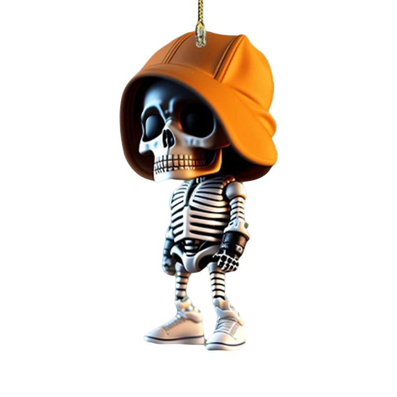 Flat Cartoon Skull Acrylic Car Hangings Halloween Tree Ornament Decorations Home