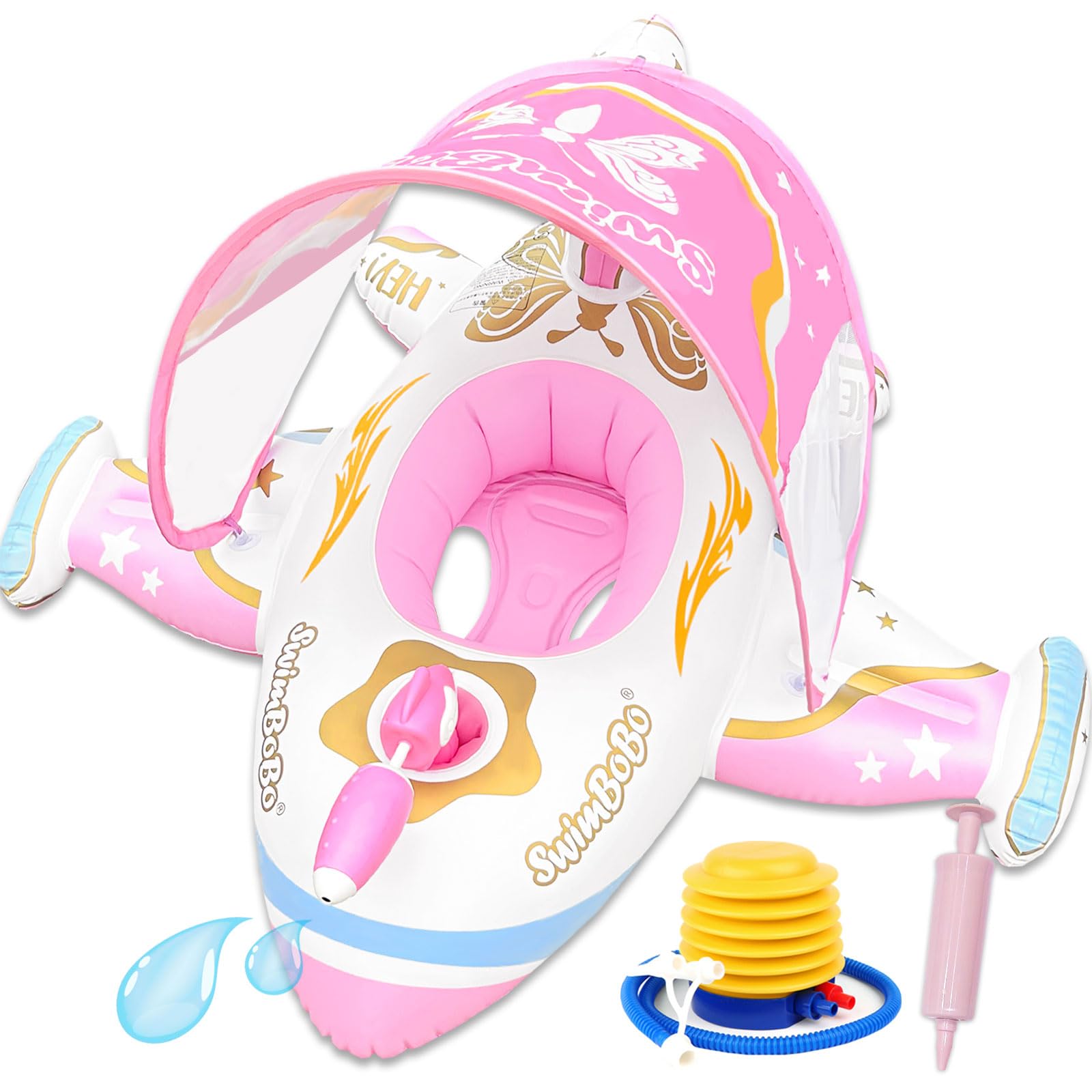 

VBACALA Детский плавательный круг в виде самолета, 2 типа: надувной круг для плавания с отверстиями для ног, плавающий, милый, форма, кольцо, вода, пистолет, съемный, с крышей, плавающий,