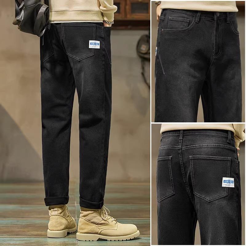 Men's Spring/Fall Straight-Leg Cropped Jeans: American High-Street Style, Slim-Fit, Slimming, Skinny Casual Pants