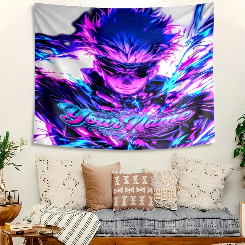 Personalized Name Gojo Satoru Tapestry, Wall Hanging Tapestry, Pattern Tapestry for Dorm Bedroom Living Room Wall Art Photography Backdrop