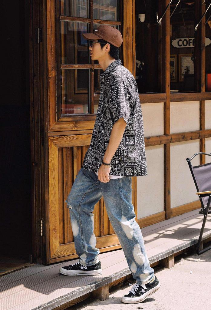 [CHANGE WELL] Men's 2025SS Fashion Summer Clothes Resort Casual Short-Sleeved Open-Collar All-Over Floral Print Aloha Shirt (WHITE, L)