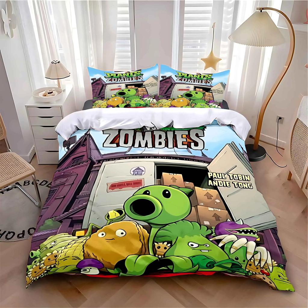Plants Vs Zombies Duvet Cover Pillowcase Bedding Set Adult Boy Girl Bedroom Decoration Children Gift Single Double Large Size
