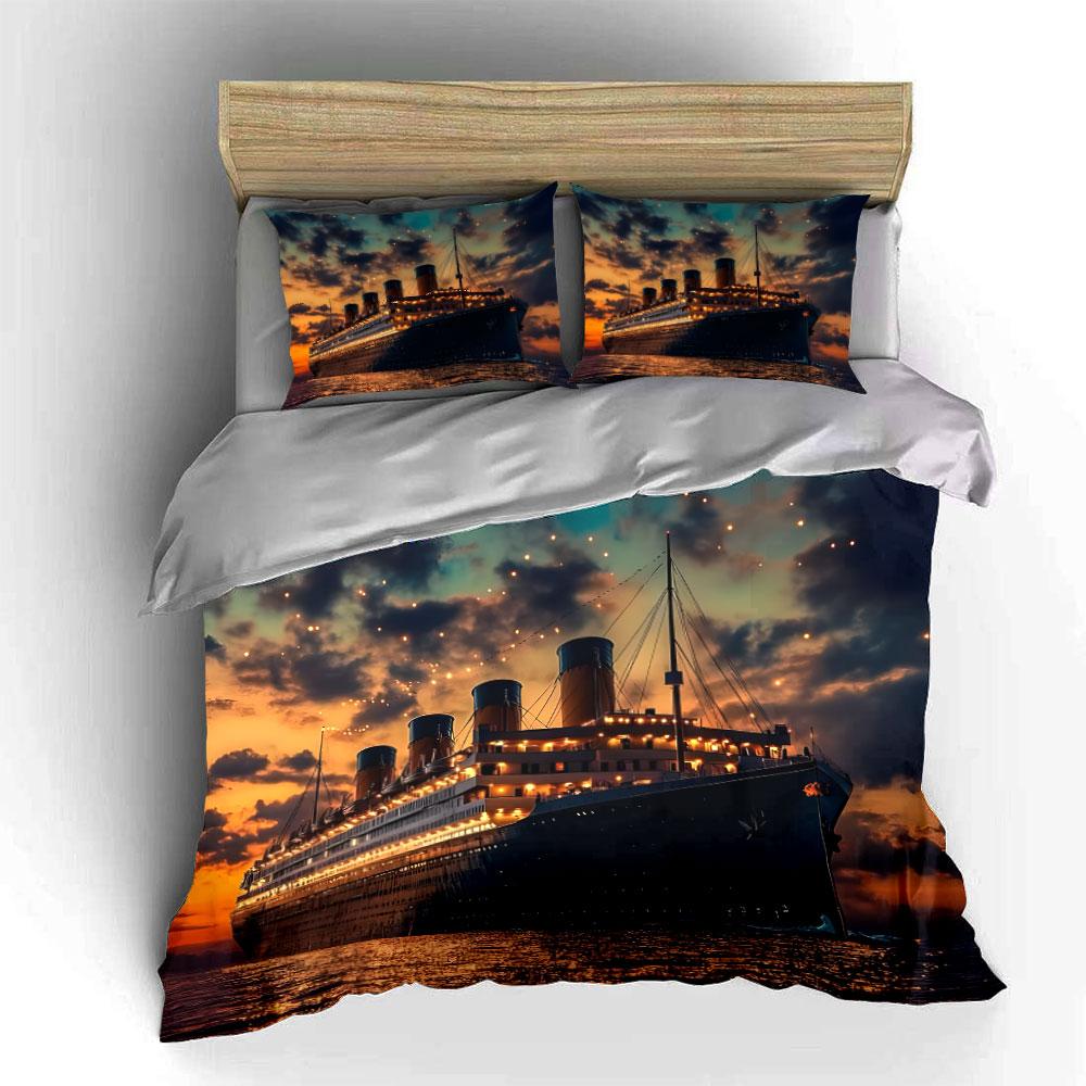 Elegant Ocean Liner Evening View Exquisite Three-Piece Bedding Set Gift For Kids And Adults
