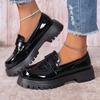 New Black Loafer Small Leather Shoes Platform Single Shoes Spring and Autumn Retro One-pedal Large Size