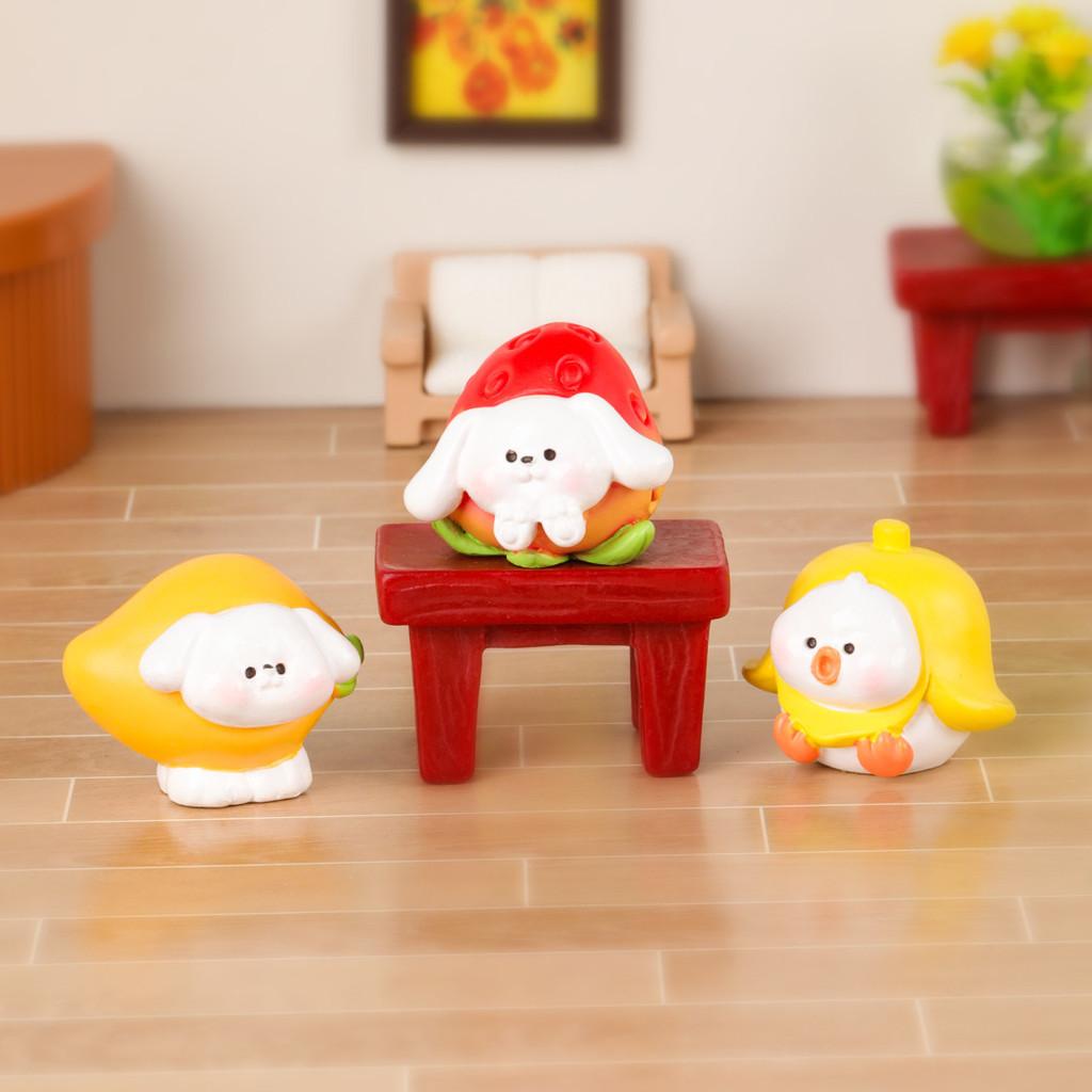 6Pcs/set Cartoon Fruit Animal Doll Miniatures Resin Ornaments Fairy Garden Decoration Moss Terrarium Micro Landscape