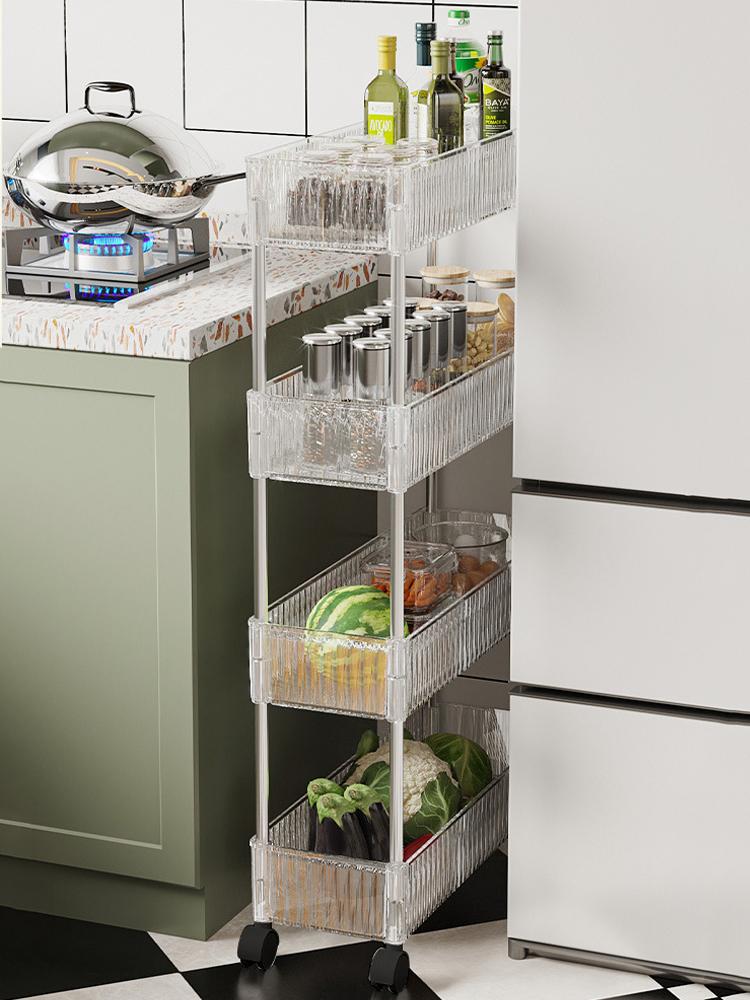 Raft pentru cărucior acrilic transparent Cărucior mobil cu rulare Caruț utilitar Raft de depozitare cu spații înguste cu roți Raft detașabil pentru baie 2/3/4 straturi