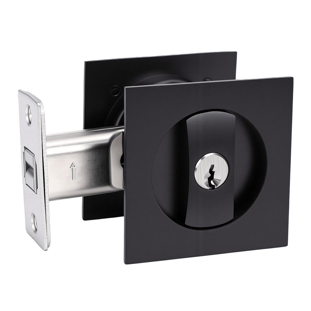 Pocket Door Lock Hardware Set with Indicator Key Privacy Latch for Standard Door 1.37 to 2.3 Inch Thick Matte Black