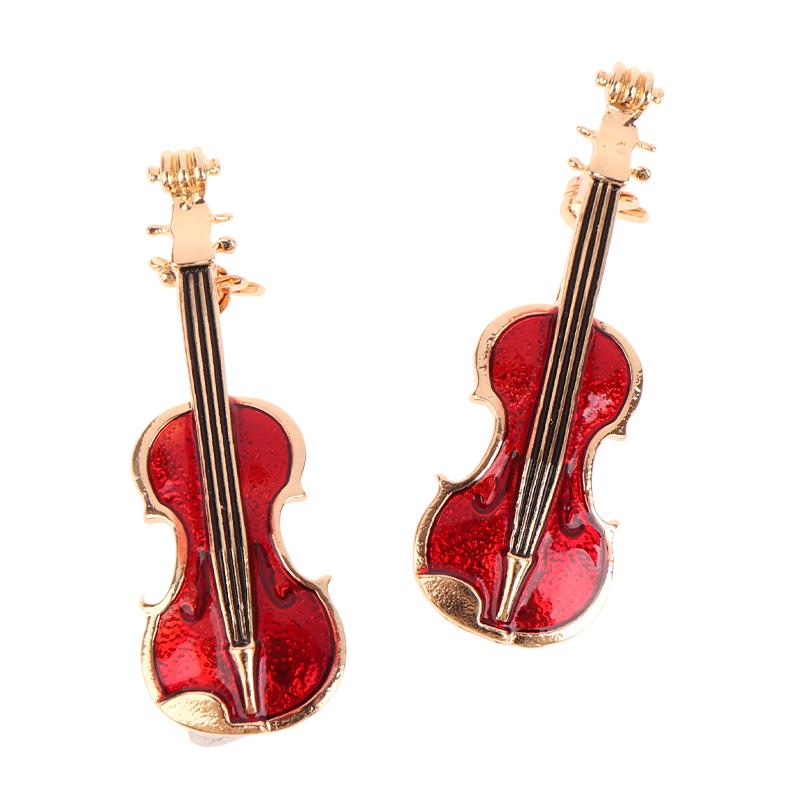 1ks Elegantní červené housle Pins Brože Lady Instruments Brož Šperky