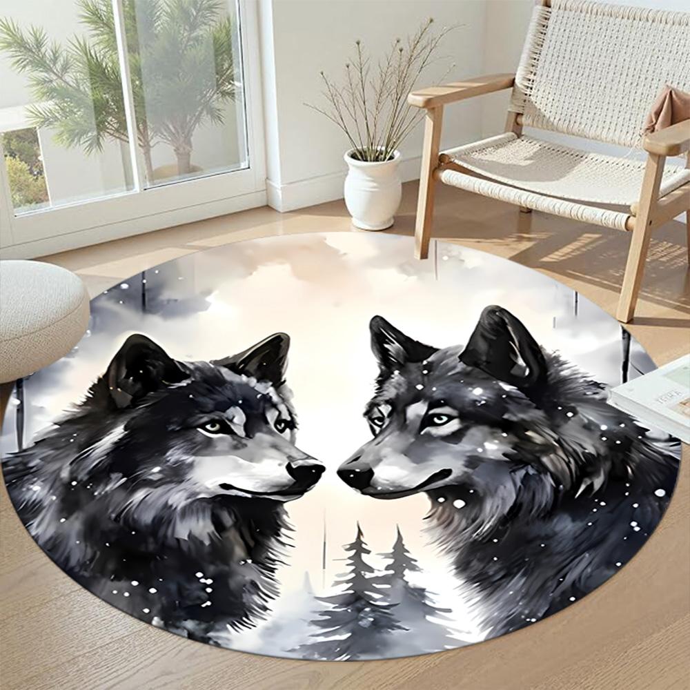 Wolf Round Office Rug Design for Dormitory Entryway Playrooms Living Rooms Anti-slip Round Rug Anime Office Decor Perfect Birthday Christmas Gift Idea