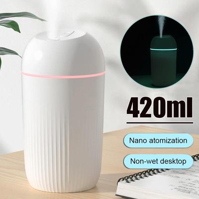 420ML USB Silent Air Humidifier Gentle Night Light Aroma Diffuser Continuous/Intermittent Spray Can Work For 8-12 Hours