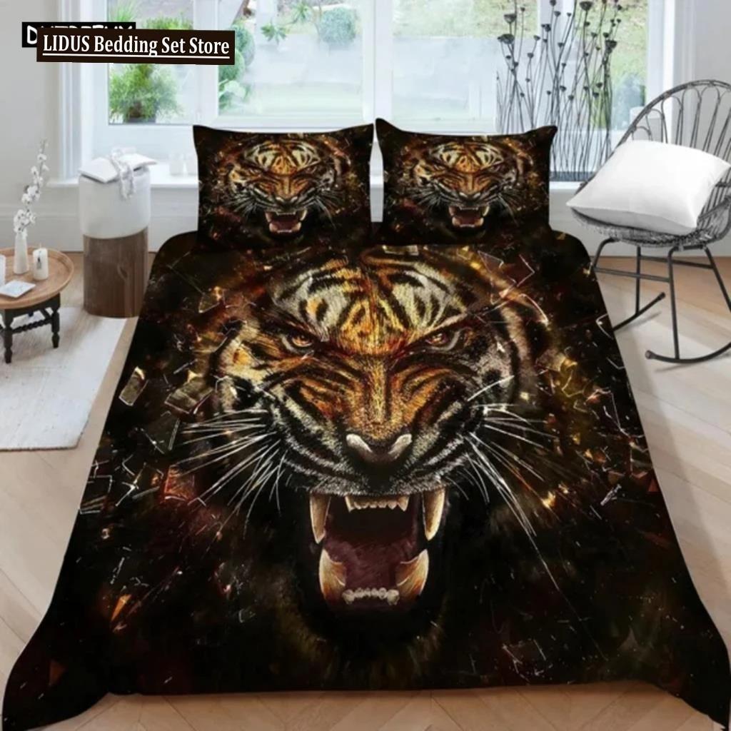 3D Animal Tigers Bedding Set 23PCS Soft Microfiber Queen King Twin Size Duvet Cover Set With Pillowcases Teens Boys Duvet Cover