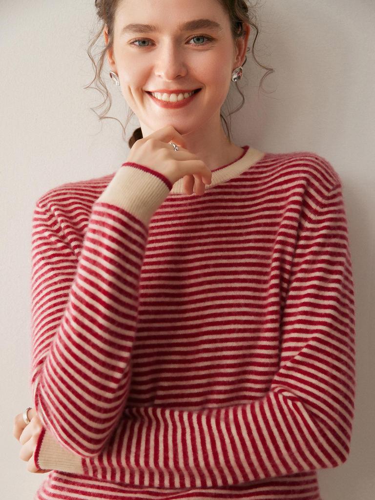 Women's Striped Cashmere Sweater - Loose Fit, Gentle Style for Autumn/Winter