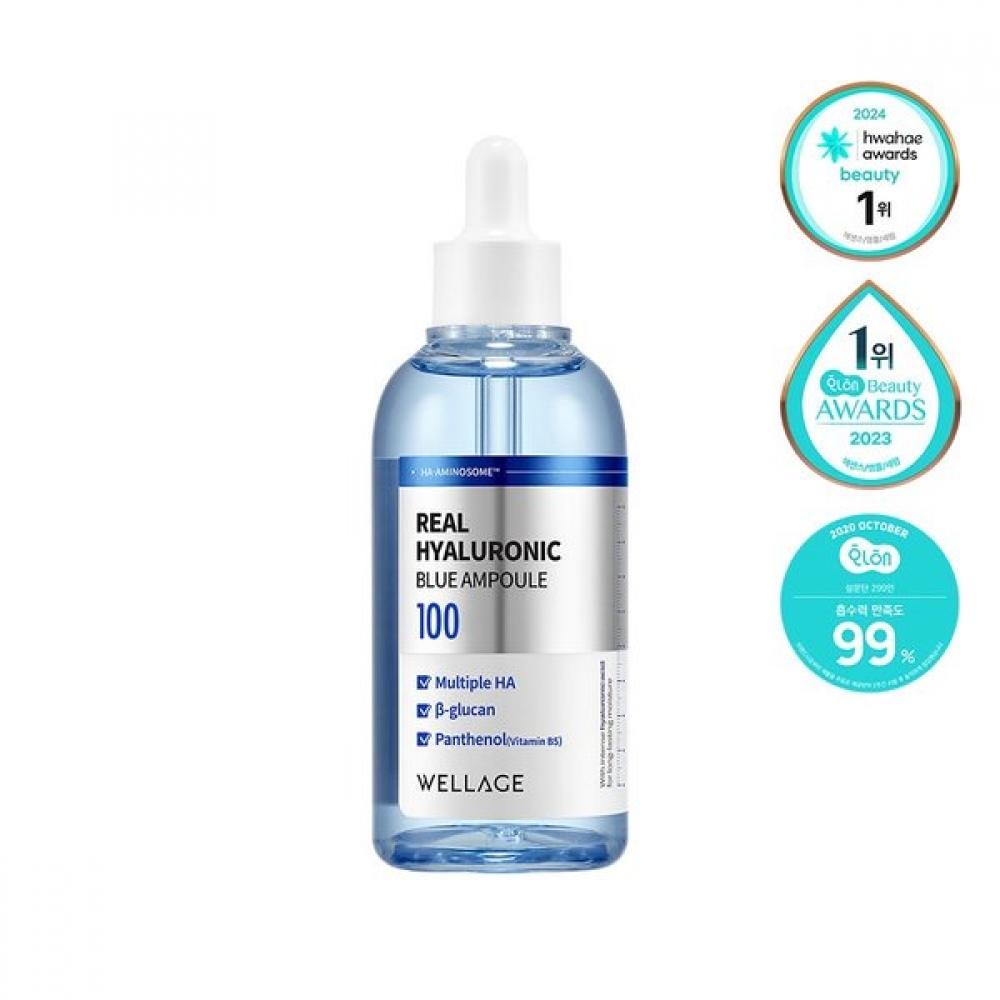 WELLAGE Real Hyaluronic Blue Ampoule 100ml+1 Free Mask Pack