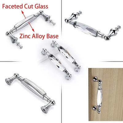JUXYES Pack of 2 Crystal Cabinet Handles Pulls, Chrome Silver Glass Handle Decorative Drawer Pulls Modern Cupboard Door Handle Knobs for Dresser