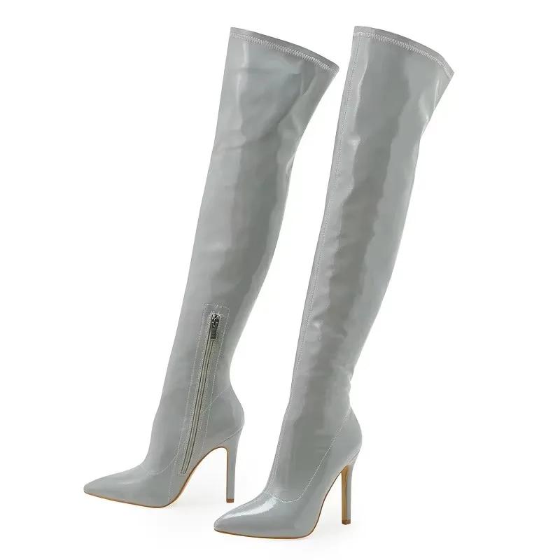 

Fashion Eilyken Sexy Stiletto High Heels Women Over-the-Knee Boots Pointed Toe Ladies Strippers Shoes Elegant Long Botas De Mujer 35 сірий колір