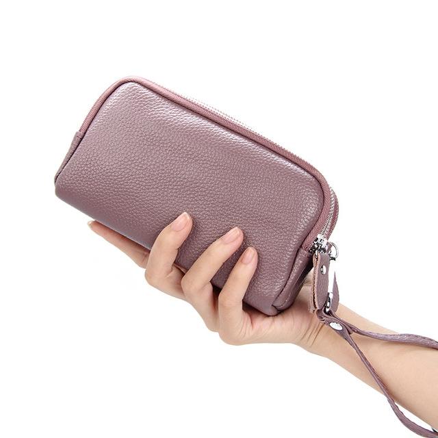 NIGEDU Long Women Wallet Genuine Leather 3 layers Zipper Wristlet Bag Big Capacity Lady Clutch Coin Purse Mobile phone bag black