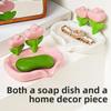 Cute Tulip Design Drain Soap Dish Anti-slip No Drilling Required Soap Tray Solid Color with Drainage Trough Soap Storage Rack