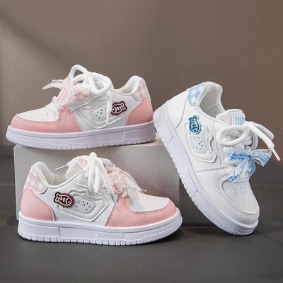 Girls' Leather Spring Bowknot Sneakers - White, Big Kids, Student-Friendly