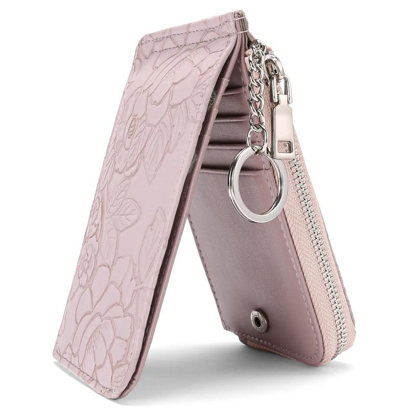 1Pcs Ladies Zip Coin Purse with Key Ring Embossed Design Multi Card Slots Large Capacity Wallet Fashion Accessories
