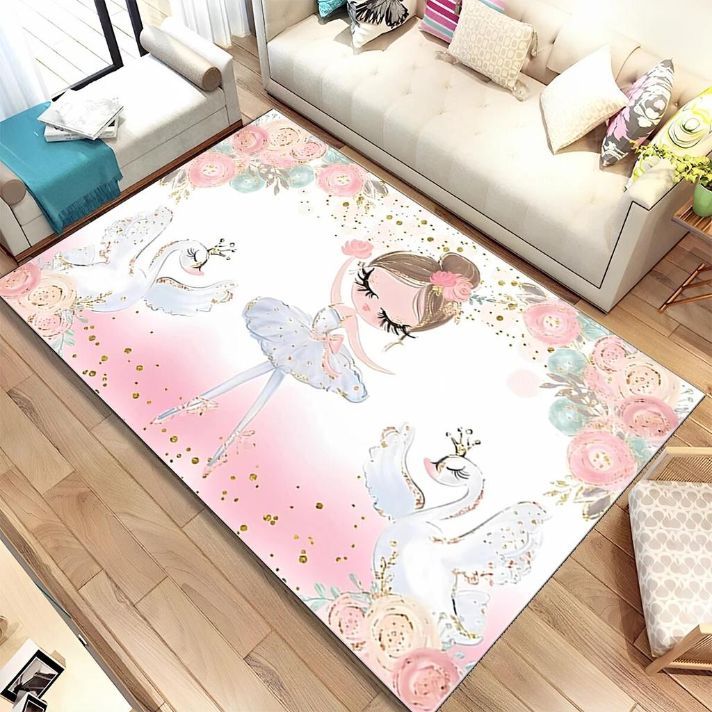 Niedlicher Ballett-Mädchen-Ballerina-Fee-Cartoon-Teppich, Teppich für Zuhause, Wohnzimmer, Schlafzimmer, Sofa, Fußmatte, Dekor, rutschfeste Bodenmatte für Kinder