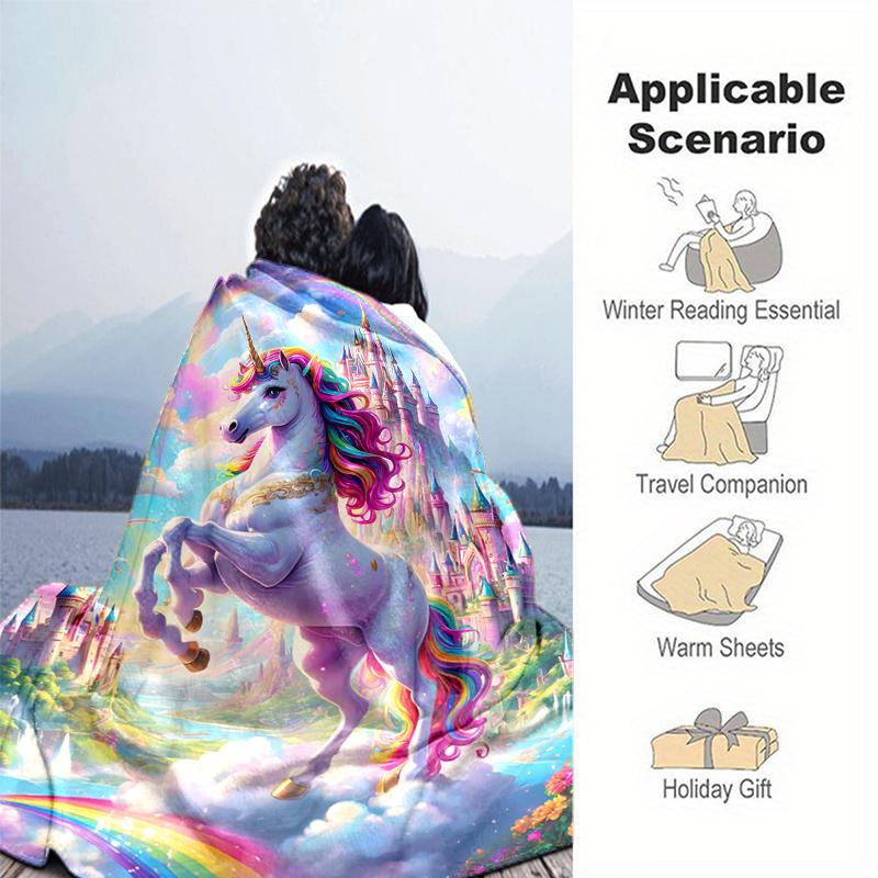 1PC Dreamy Rainbow Unicorn blanket, al season lightweigh Poster blanket home office outdoor nap multifunc Poster blanketional blanket