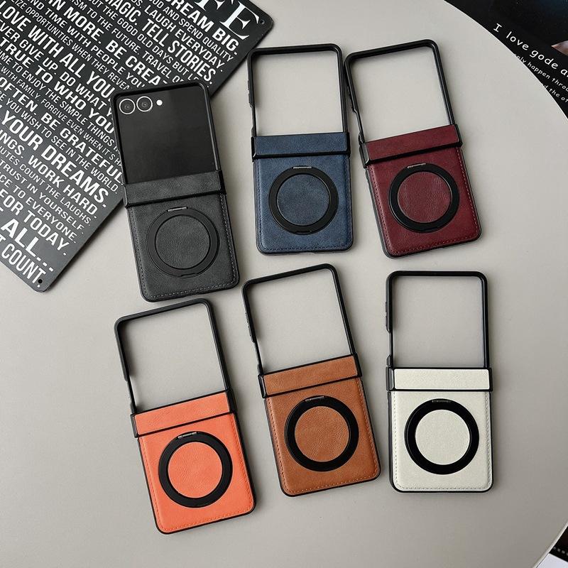 For Samsung Galaxy Z Flip 8 7 FE 6 5 4 3 Flip7 Flip6 Flip5 Hinge Protection Magnetic Case 360 Rotating Ring Holder Leather Cover