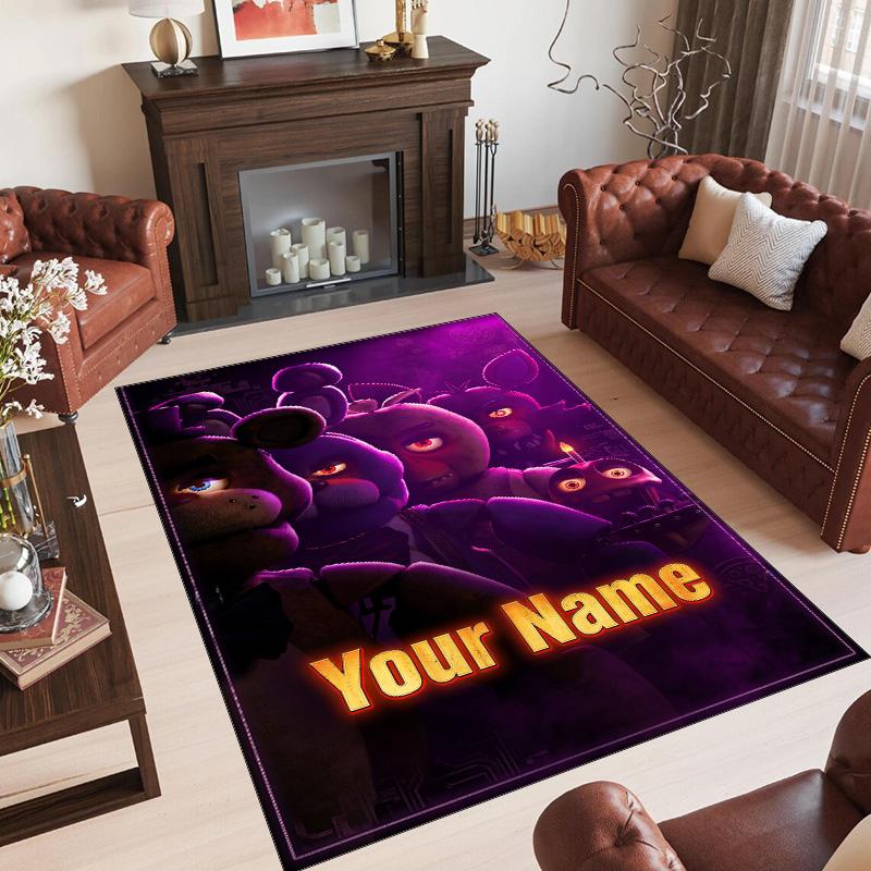 Personalized Crystal Velvet Carpet Custom Name Text,Five Nights at Freddy’s Anti Slip Area Rug For Home Decoration